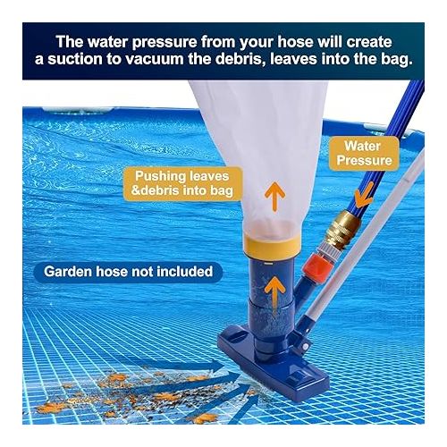  Upgrade Portable Pool Vacuum Jet Underwater Cleaner with Brush & 56