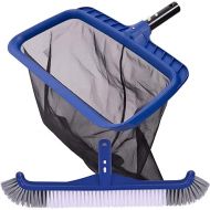 Fine Mesh Pool Skimmer Net & Pool Brush Head, Pool Net Skimmer with Sturdy Frame &17.5