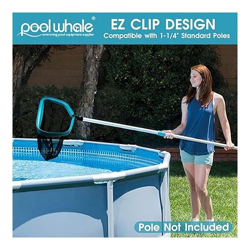  POOLWHALE Pool Skimmer Net Rake, Aluminum Frame Deep Nylon Net, Ultra Fine Mesh Pool Nets for Cleaning Leaves, Debris & Swimming Pool Skimming