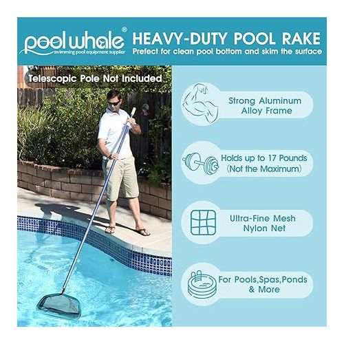  POOLWHALE Pool Skimmer Net Rake, Aluminum Frame Deep Nylon Net, Ultra Fine Mesh Pool Nets for Cleaning Leaves, Debris & Swimming Pool Skimming