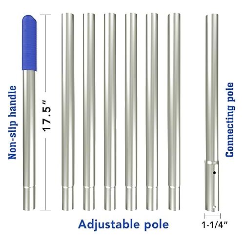  POOLWHALE 10.5 Foot Premium Aluminum Telescopic Swimming Pool Pole, Special Stripes Texture Strong Grip, Adjustable 8 Pieces 1.0 mm Expandable Step-Up, for Skimmer Nets, Vacuum Heads and Brushes