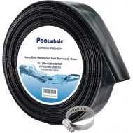 POOLWHALE Heavy Duty 1-1/2 x 100 Thick 1.2mm Black Backwash Pool Hose with Clamp - Flat Water Discharge Hose - Chemical and Weather Resistant - Drain Clean Swimming Pools & Filters