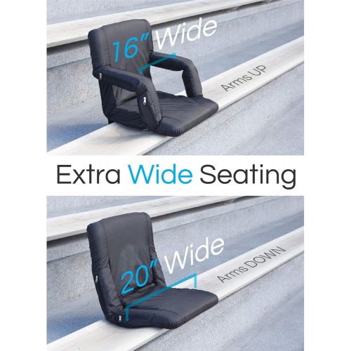  [아마존 핫딜] POP Design The Hot Seat, Heated Stadium Bleacher Seat, Reclining Back and Arm Support, Thick Cushion, 4 Storage Pockets Plus Cup Holder, Extra Wide Feature, Battery Pack Not Includ