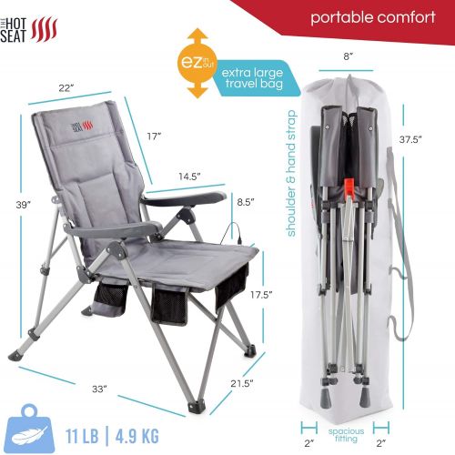  POP Design The Hot Seat, Heated Portable Chair, Perfect for Camping, Sports, Beach, and Picnics. USB Heated, X-Large Armrests, X-Large Travel Bag, 5 Pockets, Cup Holder (Battery Pa