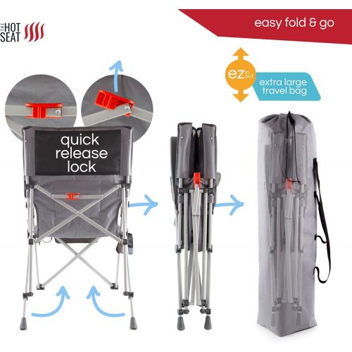  POP Design The Hot Seat, Heated Portable Chair, Perfect for Camping, Sports, Beach, and Picnics. USB Heated, X-Large Armrests, X-Large Travel Bag, 5 Pockets, Cup Holder (Battery Pa