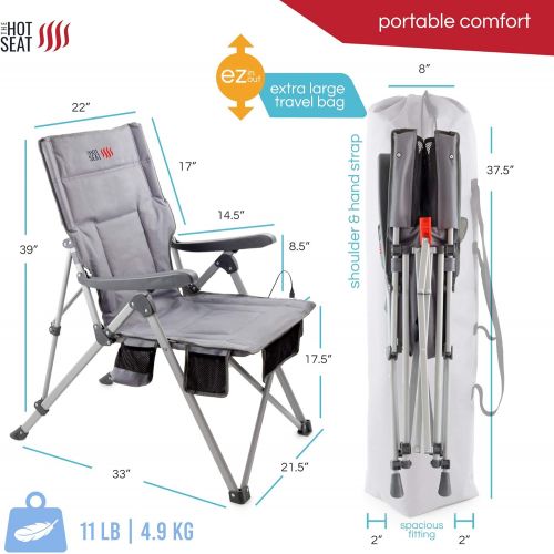  POP Design The Hot Seat, Heated Portable Chair, Perfect for Camping, Sports, Beach, and Picnics. USB Heated, X Large Armrests, X Large Travel Bag, 5 Pockets, Cup Holder (Battery Pa