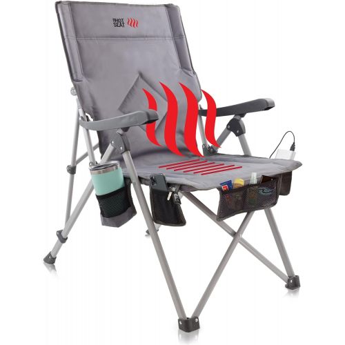  POP Design The Hot Seat, Heated Portable Chair, Perfect for Camping, Sports, Beach, and Picnics. USB Heated, X Large Armrests, X Large Travel Bag, 5 Pockets, Cup Holder (Battery Pa