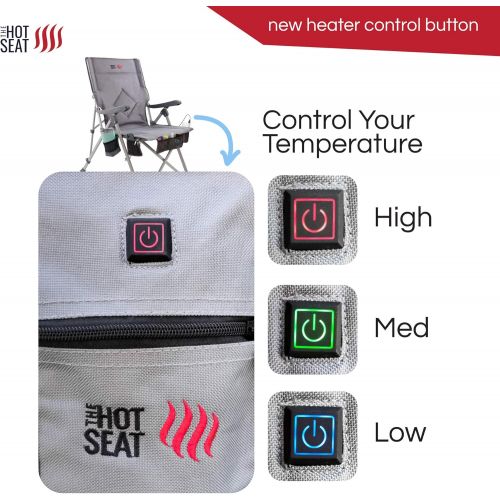  POP Design The Hot Seat, Heated Portable Chair, Perfect for Camping, Sports, Beach, and Picnics. USB Heated, X Large Armrests, X Large Travel Bag, 5 Pockets, Cup Holder (Battery Pa