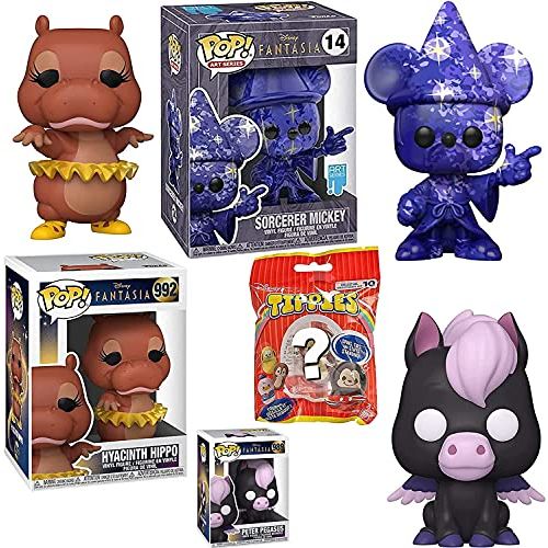 펀코 POP Starlight Mickey Mouse Fantasia Figure Magic Artist Star Art Series Sorcerer Anniversary Bundled with Protective Case + Disney Peter Pegasus + Hyacinth Hippo + Mini Tippies Charact