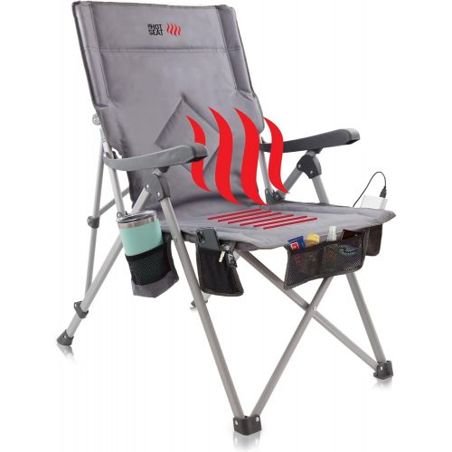  POP Design The Hot Seat, Heated Portable Chair, Perfect for Camping, Sports, Beach, and Picnics. USB Heated, X-Large Armrests, X-Large Travel Bag, 5 Pockets, Cup Holder (Battery Pa