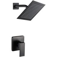POP SANITARYWARE POP Matte Black Shower Faucet Set, Bathroom Rainfall Shower System with Stainless Steel Metal Showerhead, Single Function Shower Trim Kit with Rough-in Valve