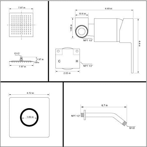  POP SANITARYWARE POP Matte Black Shower Faucet Set, Bathroom Rainfall Shower System with Stainless Steel Metal Showerhead, Single Function Shower Trim Kit with Rough-in Valve