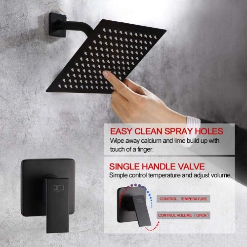  POP SANITARYWARE POP Matte Black Shower Faucet Set, Bathroom Rainfall Shower System with Stainless Steel Metal Showerhead, Single Function Shower Trim Kit with Rough-in Valve