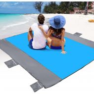 POPCHOSE Sandfree Beach Blanket, Large Sandproof Beach Mat for 4-7 Adults, Waterproof Pocket Picnic Blanket with 6 Stakes, Outdoor Blanket for Travel, Camping, Hiking
