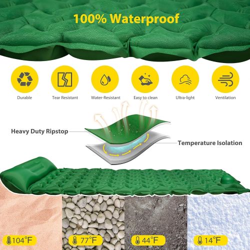  POPCHOSE Camping Sleeping Pad, Camping Mat with Air Pillow Foot Press Compact Lightweight Inflatable Backpacking Pad Built in Pump, Extra Thick Durable Waterproof Pad for Traveling