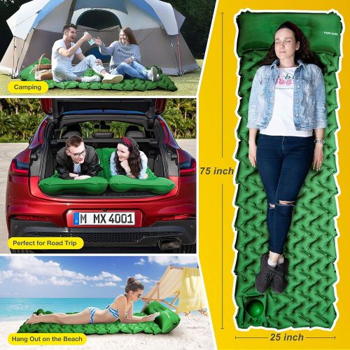  POPCHOSE Camping Sleeping Pad, Camping Mat with Air Pillow Foot Press Compact Lightweight Inflatable Backpacking Pad Built in Pump, Extra Thick Durable Waterproof Pad for Traveling