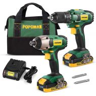 [아마존베스트]POPOMAN Drill Combo Kit, 20V 1600In-lbs Impact Driver, 398ln-lbs Cordless Drill, 59 Min Fast Charging, 2x2.0Ah Batteries, LED Work Light, Metal Chuck, 2PCS for Drilling Wood and Metal- POP