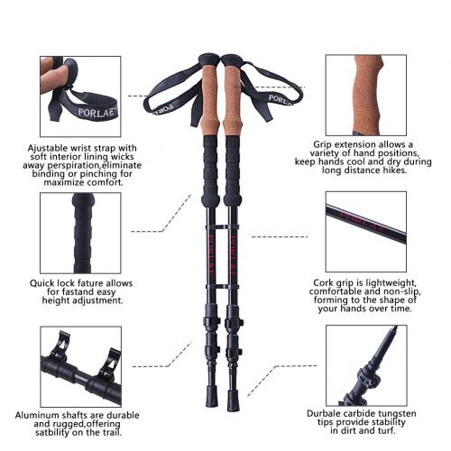  PORLAE Trekking Poles Adjustable Ultralight Hiking Walking Sticks Carbon Fiber Pole Quick Flip Lock EVA Grip Padded Strap with Carry Bag