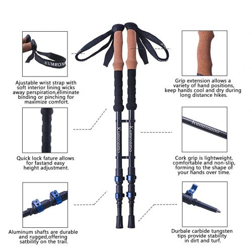  PORLAE Trekking Poles Adjustable Ultralight Hiking Walking Sticks Carbon Fiber Pole Quick Flip Lock EVA Grip Padded Strap with Carry Bag