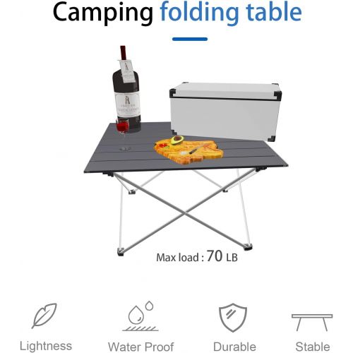  Porlae Camping Table Folding Camping Table Portable Aluminum Beach Table with Carry Bag for Outdoor Cooking, Hiking, Travel and Picnic Big Black 2 Pics