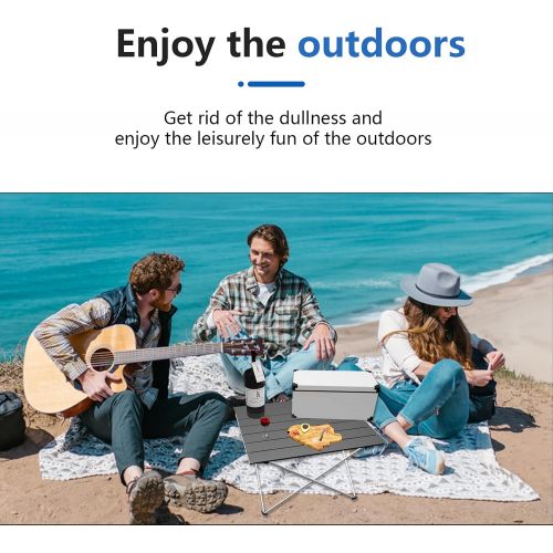  Porlae Camping Table Folding Camping Table Portable Aluminum Beach Table with Carry Bag for Outdoor Cooking, Hiking, Travel and Picnic Big Black 2 Pics