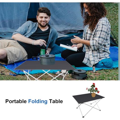  Porlae Camping Table Folding Camping Table Portable Aluminum Beach Table with Carry Bag for Outdoor Cooking, Hiking, Travel and Picnic Big Black 2 Pics