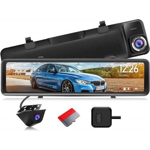  [아마존베스트]PORMIDO Mirror Dash Cam Backup Camera 12Large Full Touch Split Screen Front and Rear View Camera 1296P HD Waterproof Back up Car Camera 170° Wide Angle,Starlight Night Vision,Parki