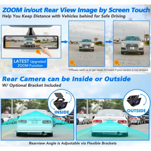  [아마존베스트]PORMIDO 12 inch Mirror Dash Cam with Detached Front Camera,Anti Glare Touch Screen Full HD 1296P,Car Rear View Backup Camera Dual Lens Sony,Super Night Vision,Parking Monitoring