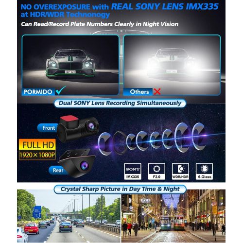  [아마존베스트]PORMIDO 12 inch Mirror Dash Cam with Detached Front Camera,Anti Glare Touch Screen Full HD 1296P,Car Rear View Backup Camera Dual Lens Sony,Super Night Vision,Parking Monitoring