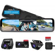 [아마존베스트]PORMIDO Triple Mirror Dash Cam 12 with Detached Front and in-Car Camera,Waterproof Backup Rear View Dashcam Anti Glare 1296P IPS Touch Screen,Starvis Night Vision Sony Sensor,GPS,P