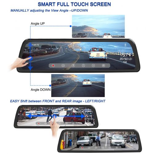  Mirror Dash Cam Backup Camera 9.88 Full HD Touch Screen Car Dash Camera Stream Media Dual Lens 170° 1080P Front and 150°1080P Rear View Camera with G-Sensor PORMIDO,24 Hour Parking