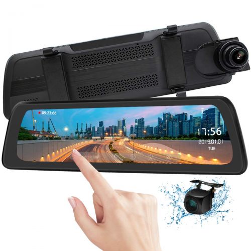  Mirror Dash Cam Backup Camera 9.88 Full HD Touch Screen Car Dash Camera Stream Media Dual Lens 170° 1080P Front and 150°1080P Rear View Camera with G-Sensor PORMIDO,24 Hour Parking