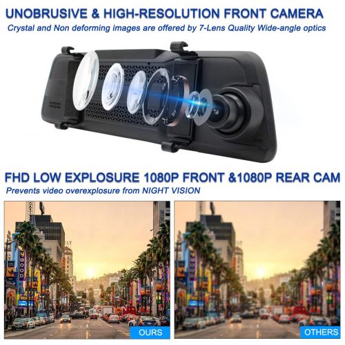  Mirror Dash Cam Backup Camera 9.88 Full HD Touch Screen Car Dash Camera Stream Media Dual Lens 170° 1080P Front and 150°1080P Rear View Camera with G-Sensor PORMIDO,24 Hour Parking