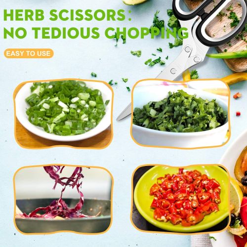  [아마존베스트]POROMI Updated 2021 Herb Scissors Set - Cool Kitchen Gadgets for Cutting Fresh Garden Herbs - Herb Cutter Shears with 5 Blades and Cover, Sharp and Anti-rust Stainless Steel, Dishwasher S