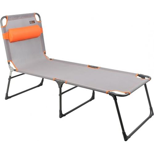  PORTAL Adjustable Portable Cot for Adults, Folding Chair, 4-Position Recliner with 250lbs Weight Capacity Lounger, Travel, Camping, Beach, Grey, Orange