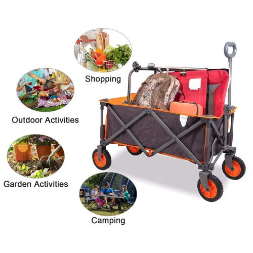 PORTAL Collapsible Folding Utility Wagon Quad Compact Outdoor Garden Camping Cart Support up to 225 lbs, Regular, Grey