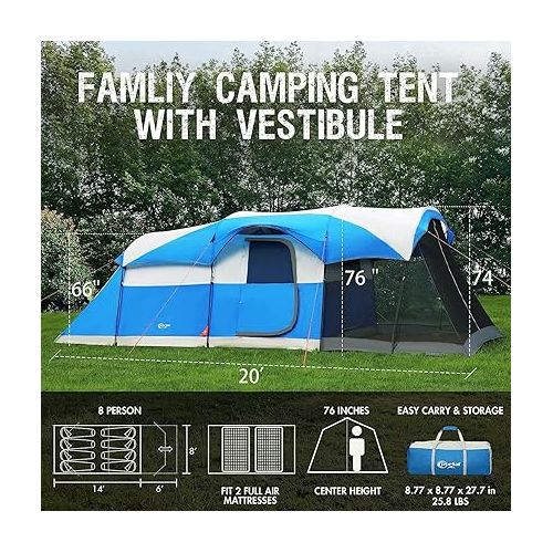  PORTAL 6 Person Camping Tent with Porch, Family Cabin Tent with Spacious Space, Water Resistant, Excellent Ventilation for Camping Outdoor Party Gathering