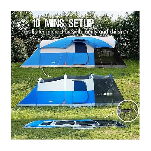  PORTAL 6 Person Camping Tent with Porch, Family Cabin Tent with Spacious Space, Water Resistant, Excellent Ventilation for Camping Outdoor Party Gathering