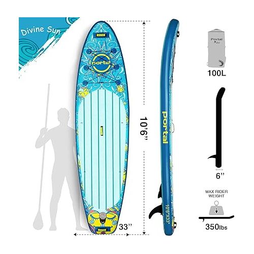  PORTAL SUP Inflatable Paddle Board for Adults, Stand Up Paddleboards, Non-Slip Deck Blow up Paddle Boards with Adjustable Paddle, Carry Bag