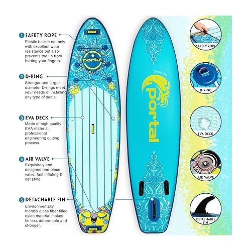  PORTAL SUP Inflatable Paddle Board for Adults, Stand Up Paddleboards, Non-Slip Deck Blow up Paddle Boards with Adjustable Paddle, Carry Bag