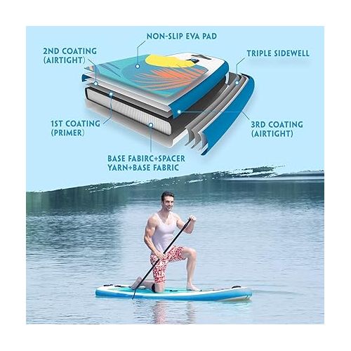  PORTAL SUP Inflatable Stand up Paddle Board for Adults with ISUP Accessories & Backpack, Non-Slip Deck, Leash, Hand Pump, Adjustable Paddle, Fin, Repair Kit, Waterproof Phone Bag