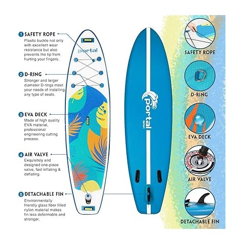  PORTAL SUP Inflatable Stand up Paddle Board for Adults with ISUP Accessories & Backpack, Non-Slip Deck, Leash, Hand Pump, Adjustable Paddle, Fin, Repair Kit, Waterproof Phone Bag