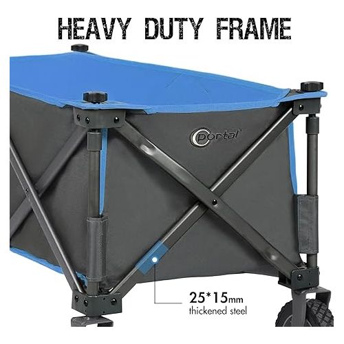  PORTAL Collapsible Wagon Cart, Heavy Duty Foldable Wagons Carts with Wheels, Folding Utility Wagon for Camping, Shopping, Garden, Sports, Beach