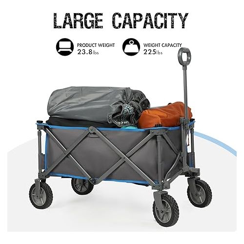  PORTAL Collapsible Wagon Cart, Heavy Duty Foldable Wagons Carts with Wheels, Folding Utility Wagon for Camping, Shopping, Garden, Sports, Beach