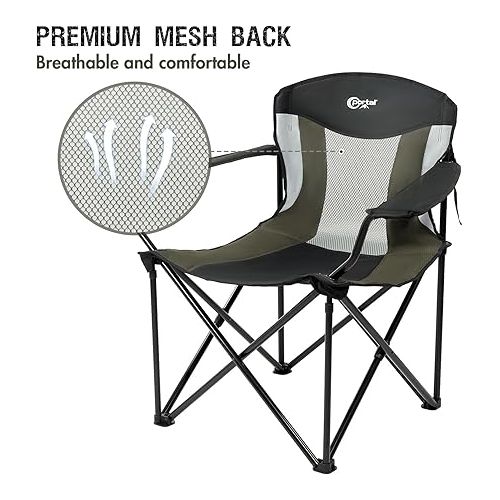  PORTAL Oversized Big and Tall Folding Portable Lawn Heavy Duty Foldable XXL Outdoor Camping Chair or Adults, Support Up to 600 lbs, Black/Grey