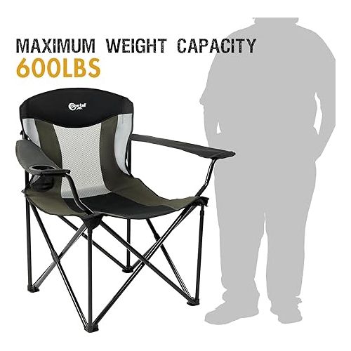  PORTAL Oversized Big and Tall Folding Portable Lawn Heavy Duty Foldable XXL Outdoor Camping Chair or Adults, Support Up to 600 lbs, Black/Grey