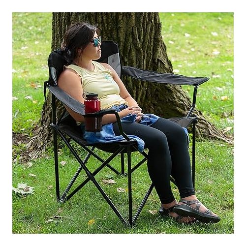  PORTAL Oversized Big and Tall Folding Portable Lawn Heavy Duty Foldable XXL Outdoor Camping Chair or Adults, Support Up to 600 lbs, Black/Grey