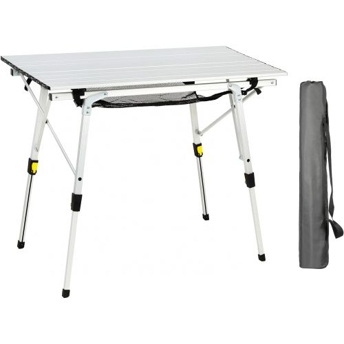  PORTAL Portable Folding Camping Table All Aluminum Ultra Lightweight Picnic Table 4 Adjustable Legs Roll Up Table Top with Mesh Layer for Beach Outdoor Travel