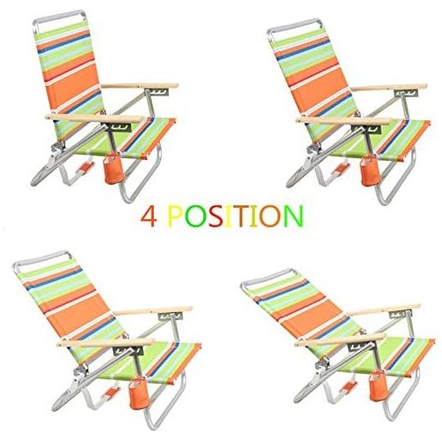  PORTAL Aluminum Lightweight 4-Way Hi Back Folding Beach Chair, Classic Wood Handle Camp Chair with Cup Holder and Padded Carry Shoulder Strap