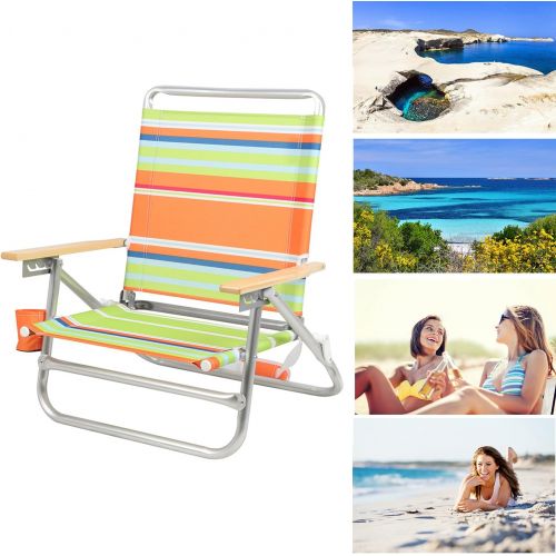  PORTAL Aluminum Lightweight 4-Way Hi Back Folding Beach Chair, Classic Wood Handle Camp Chair with Cup Holder and Padded Carry Shoulder Strap